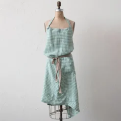 Storied Home Gingham Woven Linen & Cotton Apron, Aqua