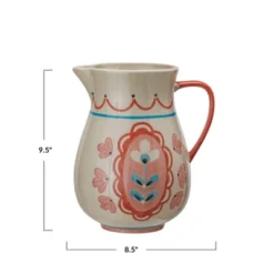 Storied Home Floral Stoneware Pitcher With Handle, Multicolor