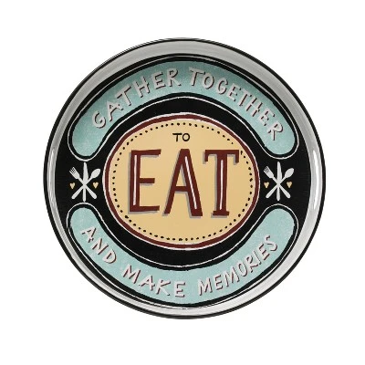 Storied Home 15" Round "Gather Together To Each And Make Memories" Enameled Metal Tray With Cut-out Handles 6 Storied Home 15" Round "Gather Together To Each And Make Memories" Enameled Metal Tray With Cut-out Handles - Image 4