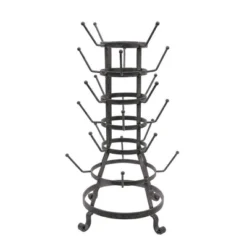 Metal Bottle Holder With 24 Hooks - Storied Home: Espresso & Tea Cup Storage Rack, Kitchen Organizer