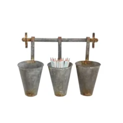 Metal Wall Rack With 3 Tin Pots - Storied Home