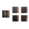 Storied Home Marble And Acacia Wood 2-Tone Coasters, Black And Natural, Set Of 4