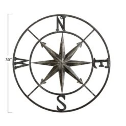 Storied Home Metal Compass Wall Décor, Distressed Silver