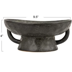 Storied Home Stoneware Footed Pedestal Bowl With Handles, Reactive Glaze