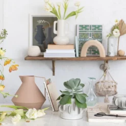 Storied Home Handmade Stoneware Planter With Reactive Glaze And Antique Finish, White