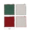 Storied Home 4-Piece Square Waffle Weave Dish Cloths With Colored Stitched Edge, Natural, Green And Red