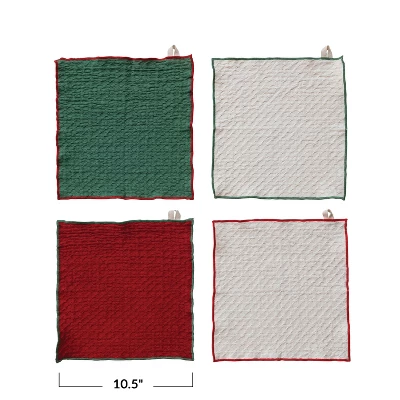 Storied Home 4-Piece Square Waffle Weave Dish Cloths With Colored Stitched Edge, Natural, Green And Red 3 Storied Home 4-Piece Square Waffle Weave Dish Cloths With Colored Stitched Edge, Natural, Green And Red