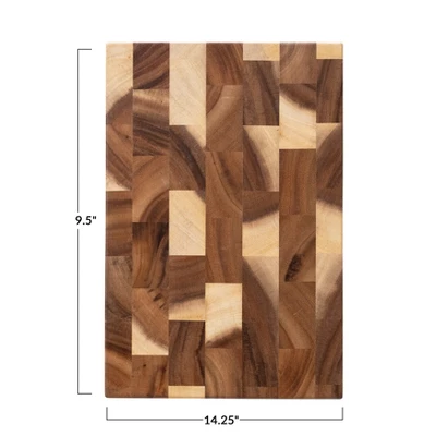Storied Home Suar Wood End Grain Rectangle Cheese And Cutting Board, Natural 3 Storied Home Suar Wood End Grain Rectangle Cheese And Cutting Board, Natural