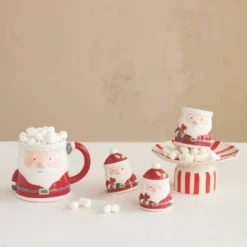 Storied Home 12-Ounce Hand-Painted Ceramic Santa Shaped Mug, Multicolor