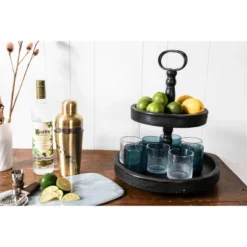 2 Tier 15" X 18.5" Distressed Wood Tray With Metal Handle Black - Storied Home -Interio Store GUEST 84862cbf c883 4d2b 8eb8 34666aeaa76e