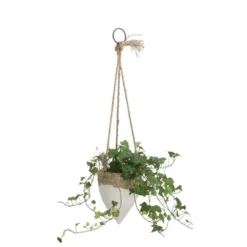 Jute Hanging Planter (8.5") - Storied Home: Indoor Bohemian Stoneware, No Assembly, Ceiling Mount