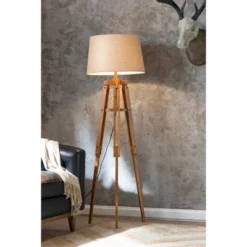 Mariner Tripod Style Wood Floor Lamp With Burlap Drum Shade Rust - Storied Home -Interio Store GUEST 8831719a c40b 4e59 8e49 98304f3cc5aa