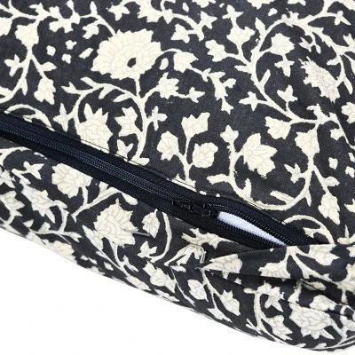 Storied Home Vintage Inspired Floral Block Pattern Square Cotton Decorative Throw Pillow, Black & White 6 Storied Home Vintage Inspired Floral Block Pattern Square Cotton Decorative Throw Pillow, Black & White - Image 4