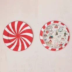 Storied Home Round Stoneware Plate With North Pole Scene, Multicolor