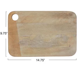 Storied Home Wide Mango Wood Rectangle Cheese And Cutting Board With Handle, Whitewashed