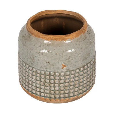 Storied Home Round Terra-cotta Hobnail Planter Vase With Heavily Distressed Finish 8 Storied Home Round Terra-cotta Hobnail Planter Vase With Heavily Distressed Finish - Image 6