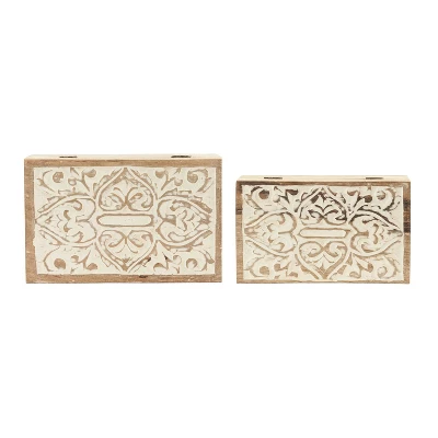 Set Of 2 Decorative Hand Crafted Whitewashed Mango Wood Boxs Natural - Storied Home 5 Set Of 2 Decorative Hand Crafted Whitewashed Mango Wood Boxs Natural - Storied Home - Image 3