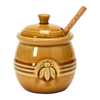Storied Home Farmhouse Embossed Stoneware Honey Pot With Wood Honey Dipper 7 Storied Home Farmhouse Embossed Stoneware Honey Pot With Wood Honey Dipper - Image 6