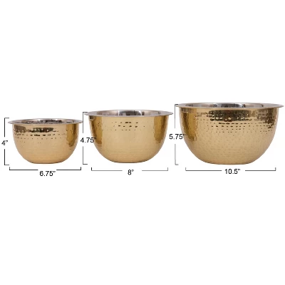 Storied Home Transitional Hammered Stainless Steel Bowls, Gold Finish, Set Of 3 Sizes 4 Storied Home Transitional Hammered Stainless Steel Bowls, Gold Finish, Set Of 3 Sizes - Image 2