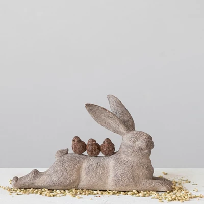 Storied Home Decorative Resting Rabbit With Birds Figurine, Brown 4 Storied Home Decorative Resting Rabbit With Birds Figurine, Brown - Image 2
