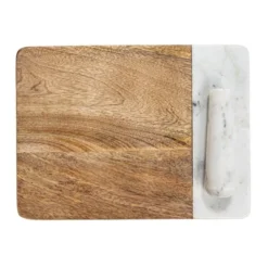 Storied Home Mango Wood And Marble Cheese And Cutting Board With Inlaid Marble Pestle, Natural And White -Interio Store GUEST 90bc1513 710b 4dc1 8060 74589fd6daf4