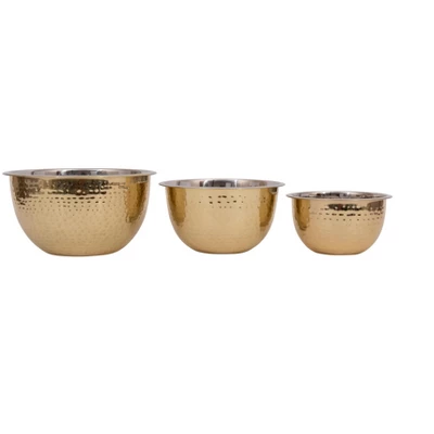 Storied Home Transitional Hammered Stainless Steel Bowls, Gold Finish, Set Of 3 Sizes 8 Storied Home Transitional Hammered Stainless Steel Bowls, Gold Finish, Set Of 3 Sizes - Image 6