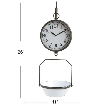 Storied Home Decorative Vintage Reproduction Enameled Scale Wall Clock, White And Black 4 Storied Home Decorative Vintage Reproduction Enameled Scale Wall Clock, White And Black - Image 2