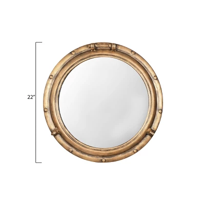 22" Round Distressed Metal Porthole Mirror Gold - Storied Home 12 22" Round Distressed Metal Porthole Mirror Gold - Storied Home - Image 10