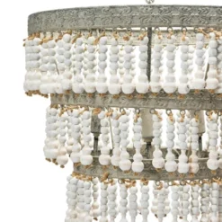 3-Tier Round Metal Chandelier With 3 Lights And Hanging Wood Beads Cream - Storied Home -Interio Store GUEST 925809b9 20be 4acd 8d3c aaced1ead81c