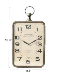 Storied Home Rectangle Metal Hanging Wall Clock With Handle, Antiqued Gold