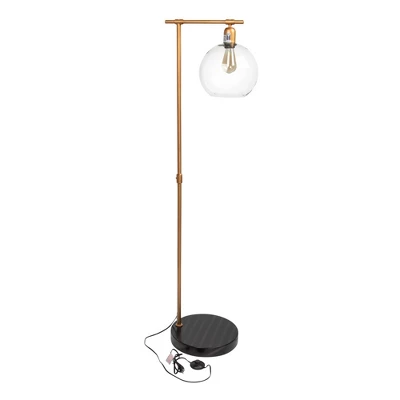 Metal And Wood Floor Lamp With Glass Globe Shade Gold - Storied Home 5 Metal And Wood Floor Lamp With Glass Globe Shade Gold - Storied Home - Image 3