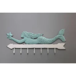 Metal Mermaid Wall Decor With 7 Hooks - Storied Home