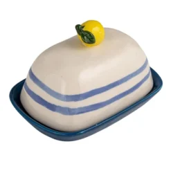 Storied Home Hand-Painted Stoneware Butter Dish With Lemon Shaped Handle And Stripes, Multicolor 13 Storied Home Hand-Painted Stoneware Butter Dish With Lemon Shaped Handle And Stripes, Multicolor -Interio Store GUEST 976d990c 27d7 4ab2 9ef3 0d4595a79c25