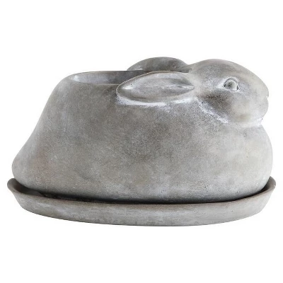 Storied Home Cement Rabbit Planter & Saucer: Farmhouse Style, No Assembly, Indoor/Outdoor Use 5 Storied Home Cement Rabbit Planter & Saucer: Farmhouse Style, No Assembly, Indoor/Outdoor Use - Image 3