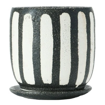 Storied Home Hand-Painted Terra-cotta Planter With Saucer, Black & White (Holds 6" Pot) 10 Storied Home Hand-Painted Terra-cotta Planter With Saucer, Black & White (Holds 6" Pot) - Image 8