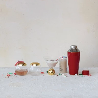 Storied Home 10 Oz. Stemless Drinking Glass With Gold Electroplated Rim, Clear 4 Storied Home 10 Oz. Stemless Drinking Glass With Gold Electroplated Rim, Clear - Image 2