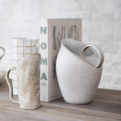 Storied Home 9 Inches 82-Ounce Textured Stoneware Pitcher In Reactive Glaze, White 5 Storied Home 9 Inches 82-Ounce Textured Stoneware Pitcher In Reactive Glaze, White - Image 3