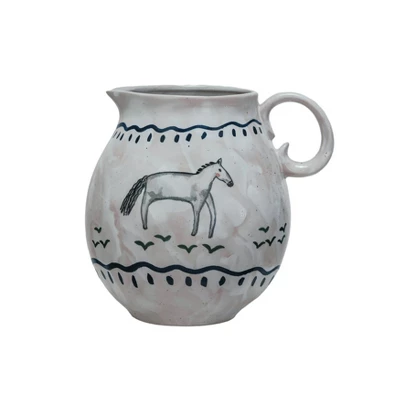 Storied Home Horse Stoneware Pitcher, Multicolor 4 Storied Home Horse Stoneware Pitcher, Multicolor - Image 2