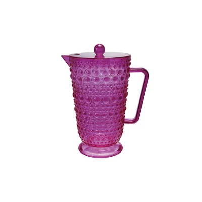 Storied Home 2-Quart Acrylic Footed Pitcher With Lid And Raised Dots, Fuchsia Color 4 Storied Home 2-Quart Acrylic Footed Pitcher With Lid And Raised Dots, Fuchsia Color - Image 2