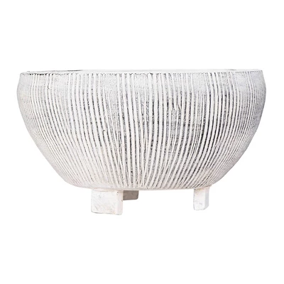 Storied Home Small Footed Terracotta Planter With Fluted Texture Distressed Cream: Indoor 4.5" Hand-Painted Vase 6 Storied Home Small Footed Terracotta Planter With Fluted Texture Distressed Cream: Indoor 4.5" Hand-Painted Vase - Image 4