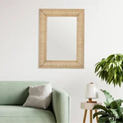 Rectangle Wall Mirror With Rattan Detail Brown - Storied Home