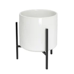 Storied Home Large White Stoneware Flower Pot With Black Metal Stand (Pot With Stand) 15 Storied Home Large White Stoneware Flower Pot With Black Metal Stand (Pot With Stand) -Interio Store GUEST a3eb7893 987f 40ce 953c 68cbb841c0b9
