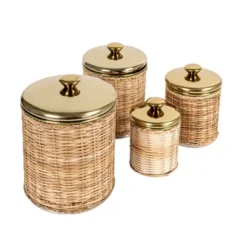 Storied Home Rattan Wrapped Stainless Steel Canisters, Set Of 4, Brass Finish 17 Storied Home Rattan Wrapped Stainless Steel Canisters, Set Of 4, Brass Finish -Interio Store GUEST a489c1ec 433c 4b3e bb40 b331e4eb72ab