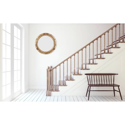 22" Round Distressed Metal Porthole Mirror Gold - Storied Home 4 22" Round Distressed Metal Porthole Mirror Gold - Storied Home - Image 2