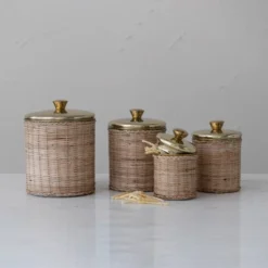 Storied Home Rattan Wrapped Stainless Steel Canisters, Set Of 4, Brass Finish 12 Storied Home Rattan Wrapped Stainless Steel Canisters, Set Of 4, Brass Finish -Interio Store GUEST a8417993 5288 478d 81f3 11f10ced55cf