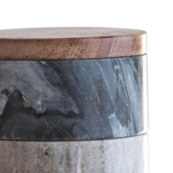 Storied Home Marble Stacking Pinch Pots With Acacia Wood Lid (Set Of 3 Pieces)