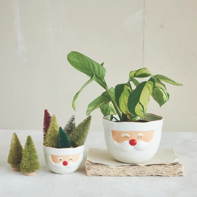 Storied Home Stoneware Santa Head Shaped Mixing Bowl With Red Rim, Red And White 3 Storied Home Stoneware Santa Head Shaped Mixing Bowl With Red Rim, Red And White