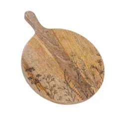 Storied Home Mango Wood Cheese Board With Laser Etched Flowers, Natural -Interio Store GUEST ac19fa69 f3aa 4126 b581 1a626ac66ef5