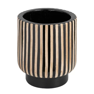 Storied Home Hand-Carved Wood Planter With Stripes 3 Storied Home Hand-Carved Wood Planter With Stripes