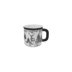 Storied Home 18-Ounce Ceramic Mug With Woodland Deer Scene And Colored Rim, Brown And Cream Color